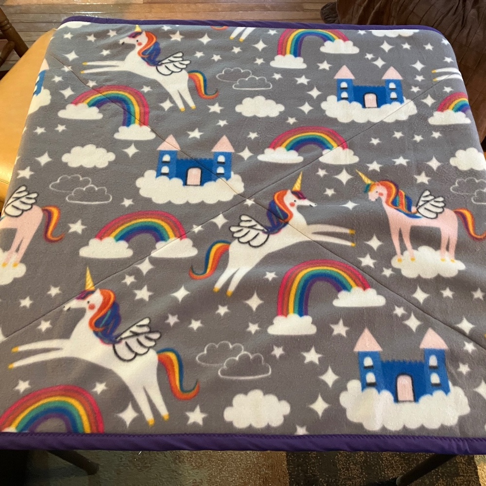 Hand Crafted Hand Sewn Unicorn Rainbow Throw Blanket